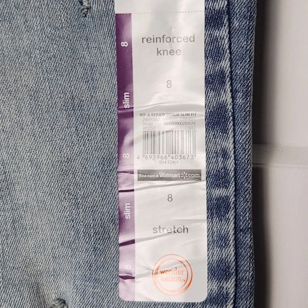 Boys Jeans Distressed Slim Stretch Adjustable Waist Sz 8 Reinforced Knee NWT